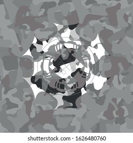 solution icon inside grey camouflaged emblem