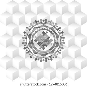 solution icon inside grey emblem. Retro with geometric cube white background