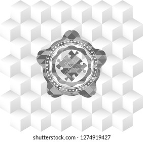 solution icon inside grey icon or emblem with geometric cube white background