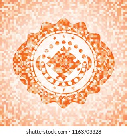 solution icon inside orange mosaic emblem with background