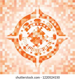 solution icon inside orange mosaic emblem