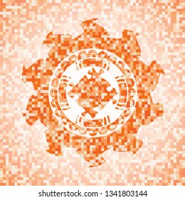 solution icon inside orange mosaic emblem