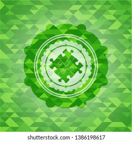 solution icon inside realistic green mosaic emblem