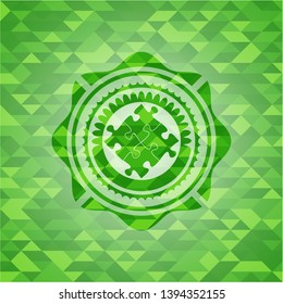 solution icon inside realistic green mosaic emblem