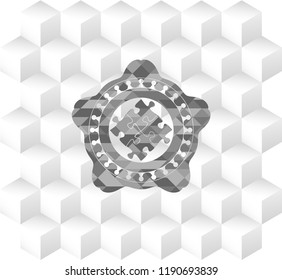 solution icon inside realistic grey emblem with cube white background