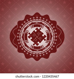 solution icon inside realistic red emblem