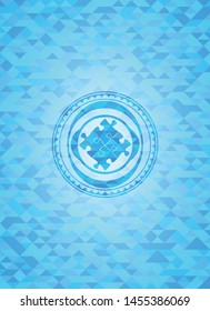 solution icon inside realistic sky blue emblem. Mosaic background