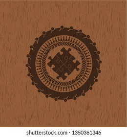 solution icon inside realistic wood emblem