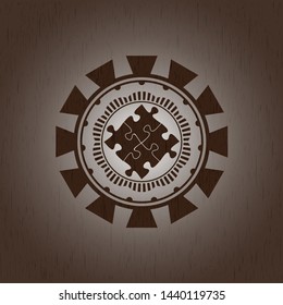 solution icon inside realistic wooden emblem