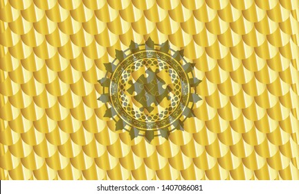 solution icon inside shiny golden badge. Scales pattern. Vector Illustration. Detailed.