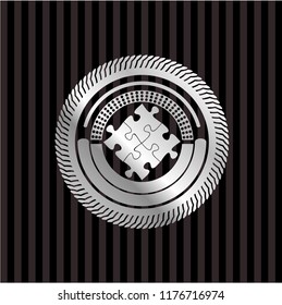 solution icon inside silvery emblem or badge