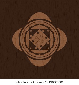 solution icon inside wooden emblem. Vintage.