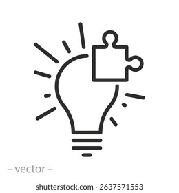 solution icon, light bulb and puzzle, way out, idea, linear sign isolated on white background - editable vector illustration eps10