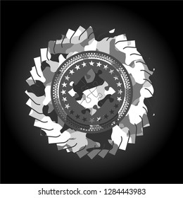 solution icon on grey camouflaged pattern