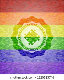 solution icon on mosaic background with the colors of the LGBT flag