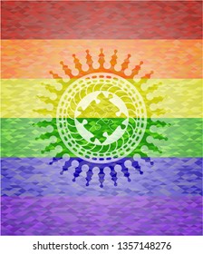 solution icon on mosaic background with the colors of the LGBT flag