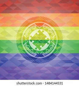 solution icon on mosaic background with the colors of the LGBT flag