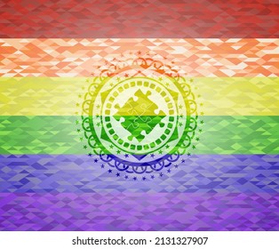 solution icon on mosaic background with the colors of the LGBT flag. 