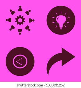 solution icon set with left arrow, bulb and right arrow vector illustration