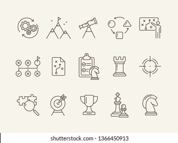 Solution icon set. Line icons collection on white background. Game, decision, strategy. Can be used for topics like logic, puzzle, thinking