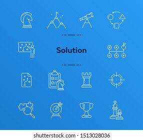 Solution icon set. Line icons collection on white background. Game, decision, strategy. Can be used for topics like logic, puzzle, thinking