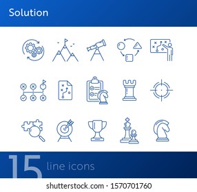 Solution icon set. Line icons collection on white background. Game, decision, strategy. Can be used for topics like logic, puzzle, thinking