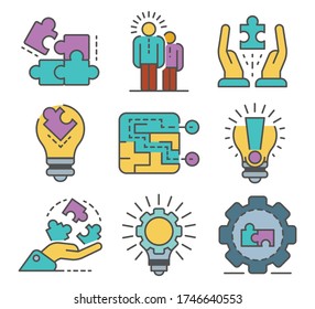 Solution icon set. Outline set of solution vector icons for web design isolated on white background