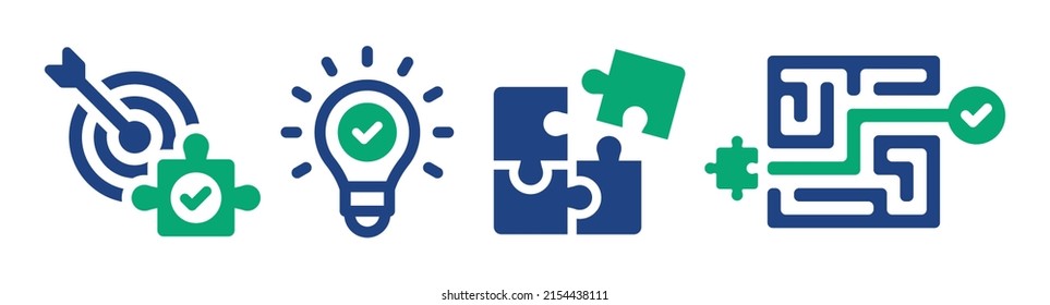 Solution icon set. Strategy and challenge symbol vector illustration.