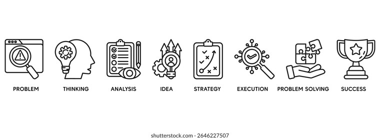 Solution icon set vector illustration concept relate to problem, thinking, analysis, idea, strategy, execution, problem-solving, success