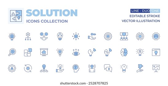 Solution icons collection. Line Duotone style, editable stroke. brand awareness, problem solving, solution, strategy, solutions, creation, creativity, idea, browser, communication, no idea.