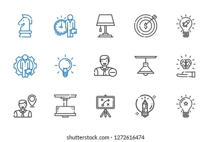 Solution Icons Set. Collection Of Solution With Idea, Creative, Strategy, Lamp, Employee, Ideas, Target. Editable And Scalable Solution Icons.