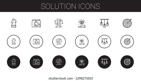 solution icons set. Collection of solution with strategy, web plugin, ph, idea, lamp, target. Editable and scalable solution icons.