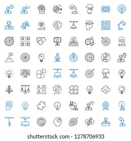 solution icons set. Collection of solution with thinking, employee, brainstorming, target, bulb, lamp, match, employees, idea, puzzle, ideas. Editable and scalable solution icons.
