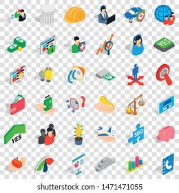 Solution icons set. Isometric style of 36 solution vector icons for web for any design