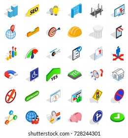 Solution icons set. Isometric style of 36 solution vector icons for web isolated on white background