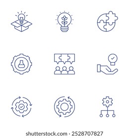 Solution icons set. Thin Line style, editable stroke. box, development, integration, skill development, smart farm, solution, solutions.