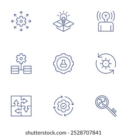 Solution icons set. Thin Line style, editable stroke. approach, box, brand awareness, data integration, development, gear, integrated, integration, key.