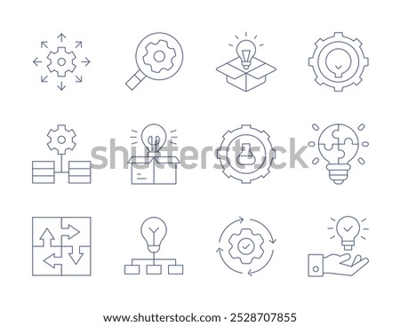 Solution icons. Thin Line style, editable stroke. approach, box, data integration, development, integrated, integration, reviewing, settings, solution.