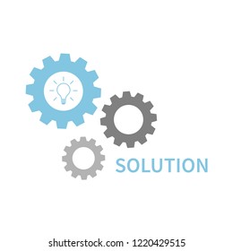 Solution or idea concept. Business conception idea or solution. Blue gear wheels with light bulb. Eps10