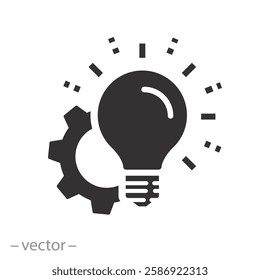 solution idea vector icon, light bulb with gear mechanism, concept of spreading innovation, flat symbol on white background