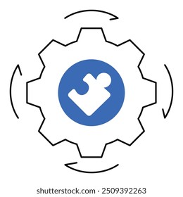 Solution Integration Icon Design. Represents Problem Solving, System Integration, Efficiency, Technology Integration. Vector icon with editable Stroke.