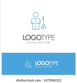 Solution, Key, Lock, Man, Person, Provider, Security Blue outLine Logo with place for tagline