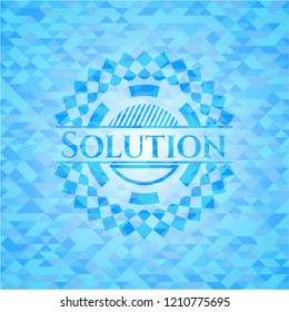 Solution light blue emblem. Mosaic background