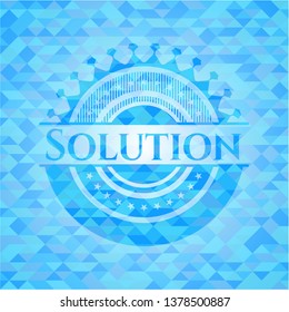 Solution light blue emblem with mosaic background