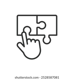 Solution, in line design. Solution, problem-solving, answer, approach, strategy, resolution, creativity on white background vector. Solution, in line design editable stroke icon