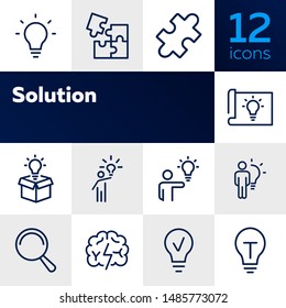 Solution Line Icon Set. Bulb, Puzzle, Brain. Idea Concept. Can Be Used For Topics Like Business, Startup, Project, Innovation