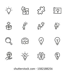 Solution Line Icon Set. Bulb, Puzzle, Brain. Idea Concept. Can Be Used For Topics Like Business, Startup, Project, Innovation