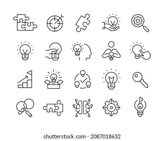 Iconos de línea de solución: Iconos de línea de vectores. Stroke editable. Gráfico vectorial