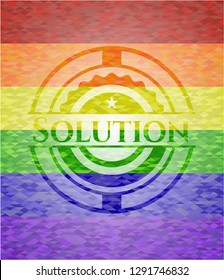 Solution on mosaic background with the colors of the LGBT flag