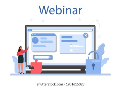 Solution online service or platform. Solving the problem and finding creative solution. Business challenge. Webinar. Flat vector illustration